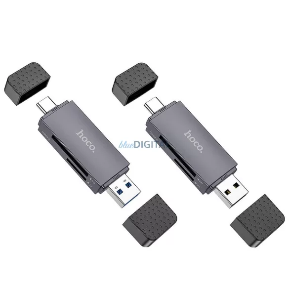 HOCO kártyaolvasó 2in1 USB A + C 3.0 tok - szürke