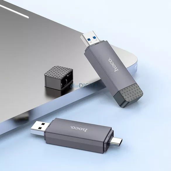 HOCO kártyaolvasó 2in1 USB A + C 3.0 tok - szürke