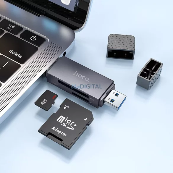 HOCO kártyaolvasó 2in1 USB A + C 3.0 tok - szürke