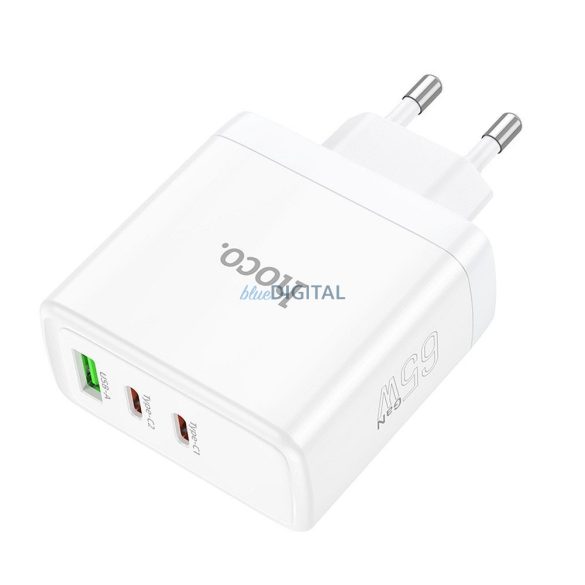 Hoco N30 hálózati töltő 1XUSB-A és 2xUSB-C csatlakozással QC PD 65W GaN - fehér