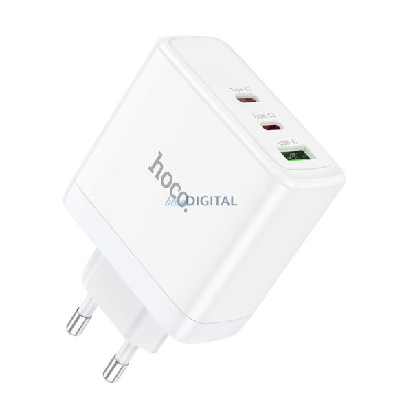 Hoco N30 hálózati töltő 1XUSB-A és 2xUSB-C csatlakozással QC PD 65W GaN - fehér