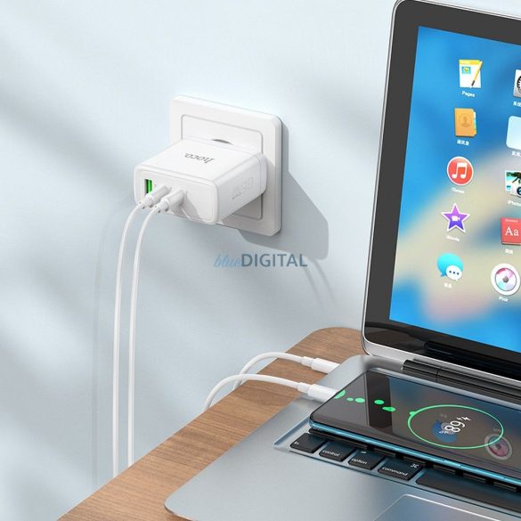 Hoco N30 hálózati töltő 1XUSB-A és 2xUSB-C csatlakozással QC PD 65W GaN - fehér