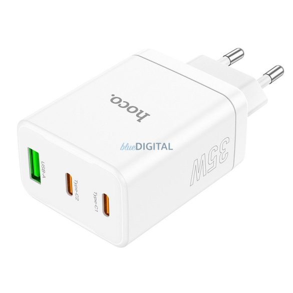 HOCO N33 hálózati töltő 1xUSB-A és 2xUSB-C csatlakozással 35W - fehér