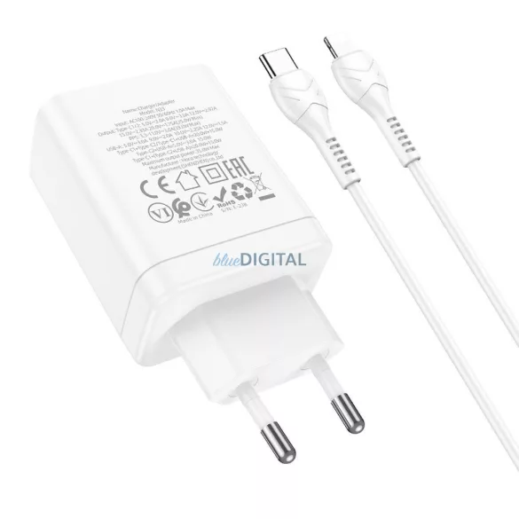 HOCO N33 töltő 2x Type-C + USB-A + Type-C-Lightning kábel PD QC3.0 3A 35W - fehér