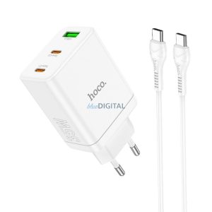 HOCO N33 hálózati töltő 1xUSB-A és 2xUSB-C csatlakozással és Type-C - Type-C kábellel 35W - fehér