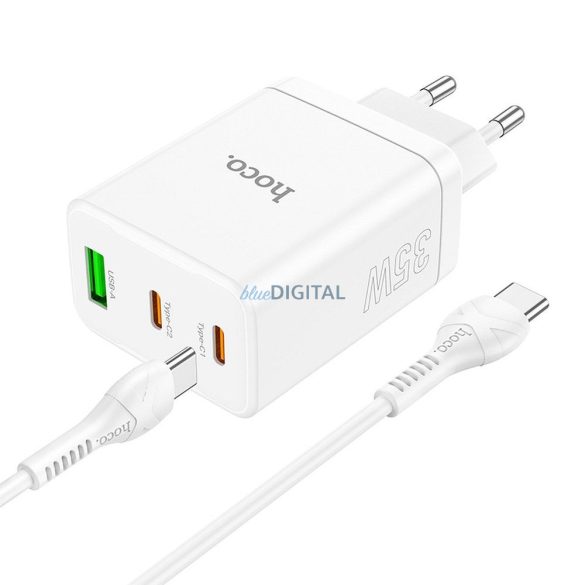 HOCO N33 hálózati töltő 1xUSB-A és 2xUSB-C csatlakozással és Type-C - Type-C kábellel 35W - fehér