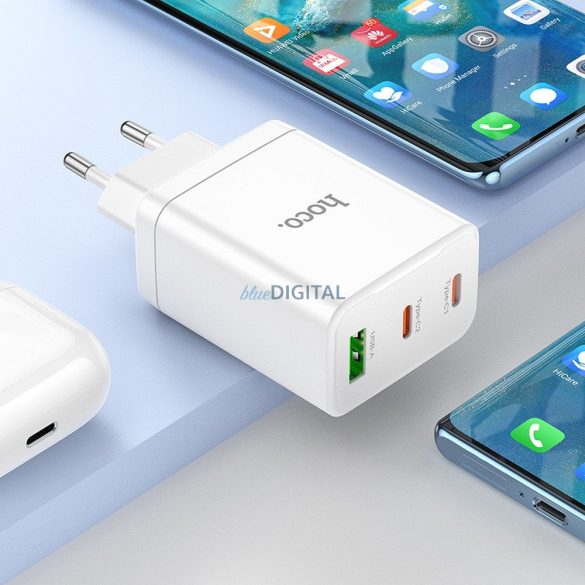 HOCO N33 hálózati töltő 1xUSB-A és 2xUSB-C csatlakozással és Type-C - Type-C kábellel 35W - fehér