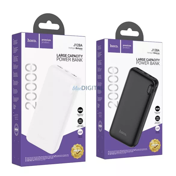 Hoco J128A powerbank 20000mAh 2A fekete - fekete