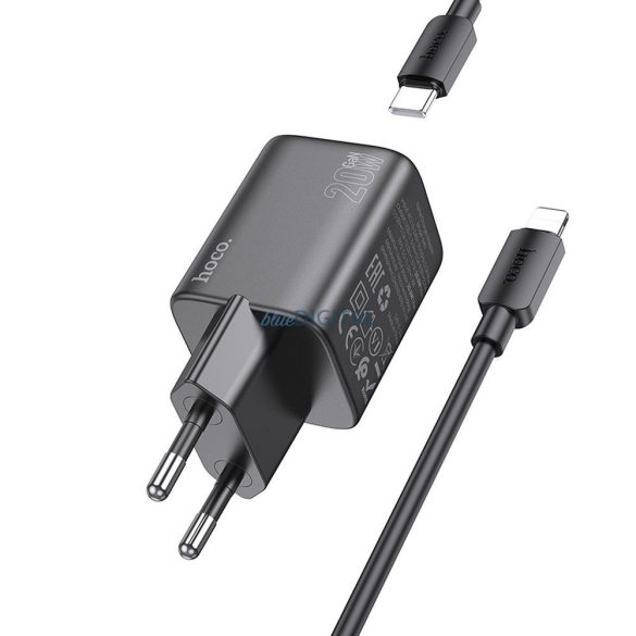 Hoco N40 hálózati töltő 1xUSB-C csatlakozással és Type-C - Lightning kábellel QC PD 20W - fekete