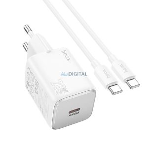 Hoco N40 hálózati töltő 1xUSB-C csatlakozással és Type-C - Type-C kábellel QC PD 20W - fehér