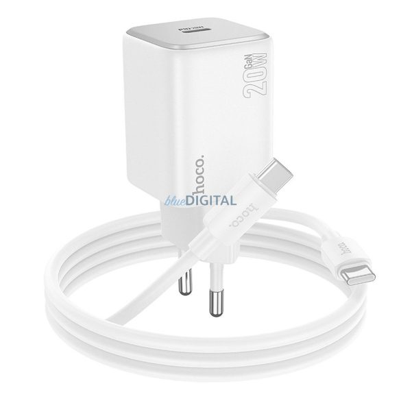 Hoco N40 hálózati töltő 1xUSB-C csatlakozással és Type-C - Type-C kábellel QC PD 20W - fehér