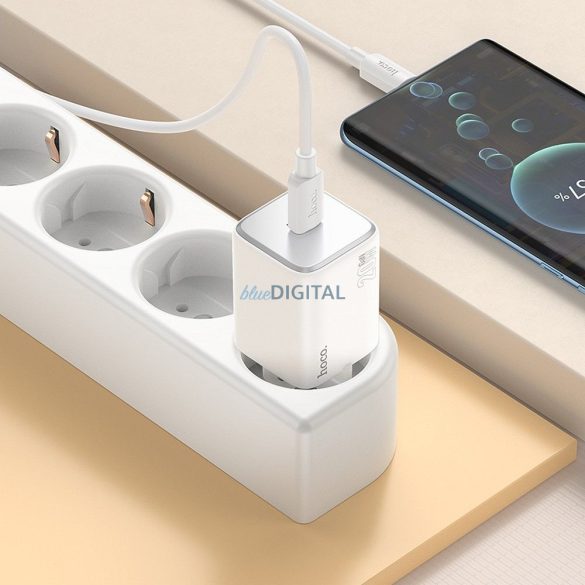 Hoco N40 hálózati töltő 1xUSB-C csatlakozással és Type-C - Type-C kábellel QC PD 20W - fehér