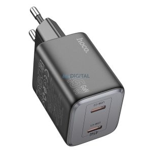 Hoco N42 hálózati töltő 2xUSB-C csatlakozással PD QC 45W GaN - fekete