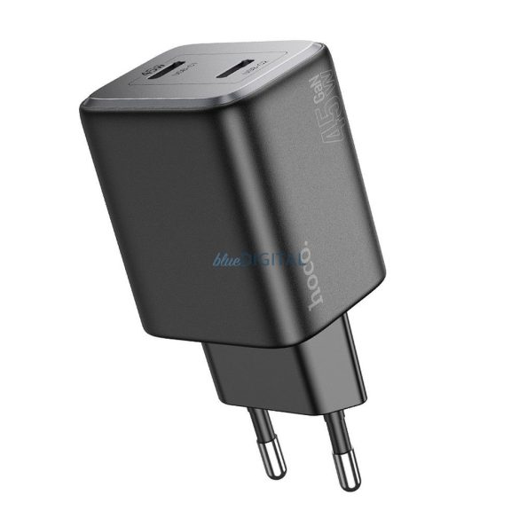 Hoco N42 hálózati töltő 2xUSB-C csatlakozással PD QC 45W GaN - fekete