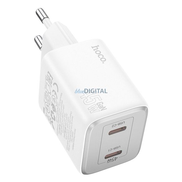 Hoco N42 hálózati töltő 2xUSB-C csatlakozással PD QC 45W GaN - fehér