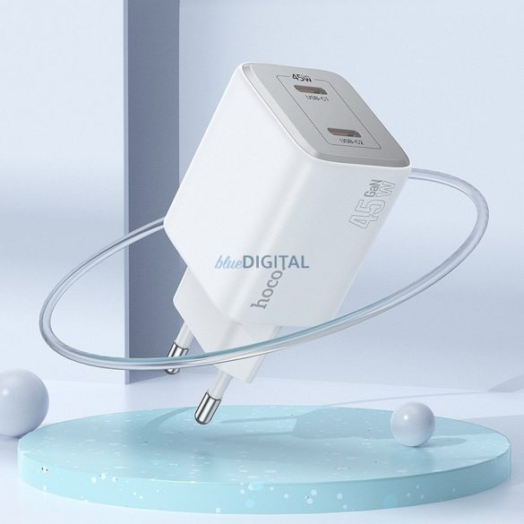 Hoco N42 hálózati töltő 2xUSB-C csatlakozással PD QC 45W GaN - fehér