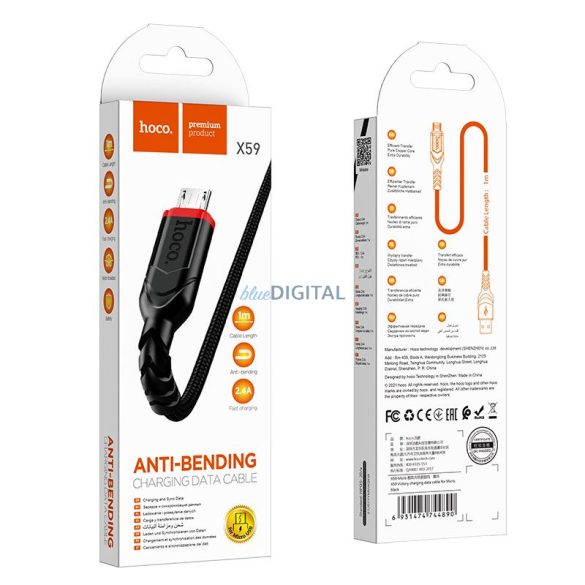 Hoco X59 USB-A - micro USB kábel 2.4A 300cm - fekete