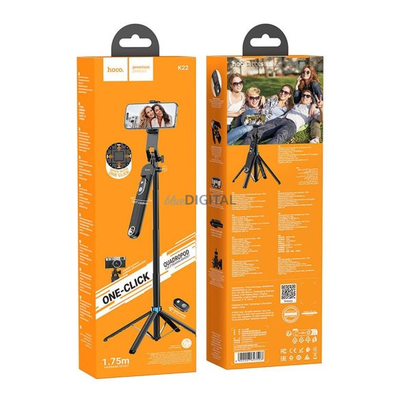 HOCO selfie stick bluetooth remonte vezérléssel K22 fekete