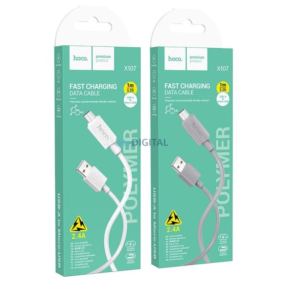 Hoco X107 USB-A - micro USB kábel 2.4A 1m - szürke