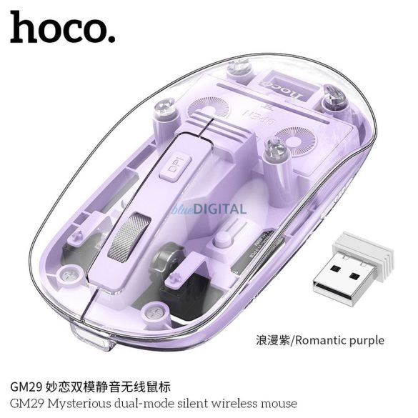 HOCO számítógépes vezeték nélküli egér 2,4G 1600 dpi GM29 romantikus lila