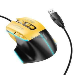 HOCO gaming drót USB A számítógépes egér 3600DPI fekete sárga