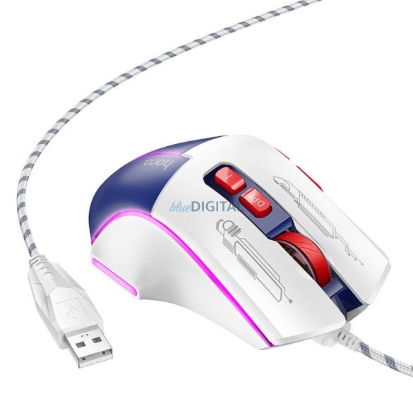 HOCO gaming wire USB A számítógépes egér 3600DPI fehér kék