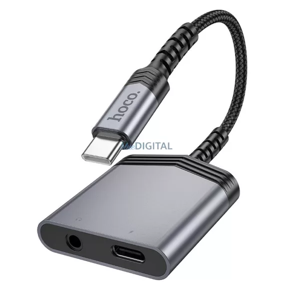 Hoco LS39 Type-C - Type-C/3.5mm jack adapter 27W - szürke