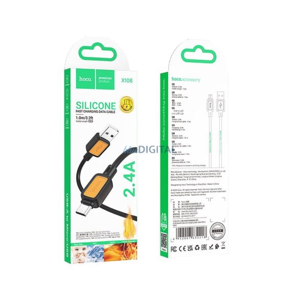HOCO kábel USB-A - Micro USB 2,4A X108 1 m fekete