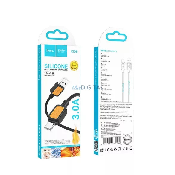 HOCO kábel USB-A - Typ C 3A 3A X108 1 m fekete