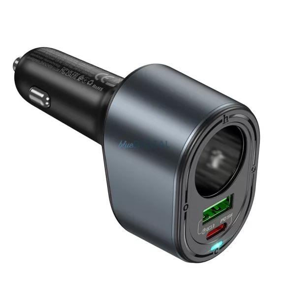 HOCO autós töltő USB-A + C típus + szivargyújtó PD QC3.0 3A 35W Z56 fekete