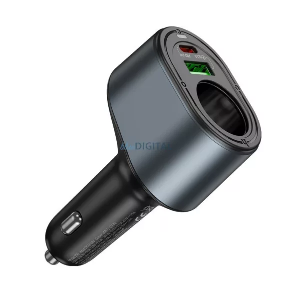 HOCO autós töltő USB-A + C típus + szivargyújtó PD QC3.0 3A 35W Z56 fekete