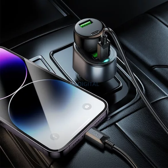 HOCO autós töltő USB-A + C típus + szivargyújtó PD QC3.0 3A 35W Z56 fekete