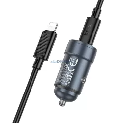   Hoco Z57 autós töltő 1xUSB-C csatlakozással + Type-C - Lightning kábellel 30W QC PD - fémszürke