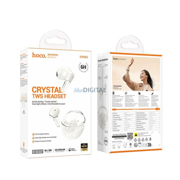 Hoco EW202 TWS Bluetooth vezeték nélküli fülhallgató - fehér