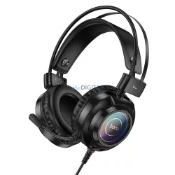   Hoco W110 vezetékes fejhallgató mikrofonnal, USB-A - 3.5mm jack csatlakozóval - fekete