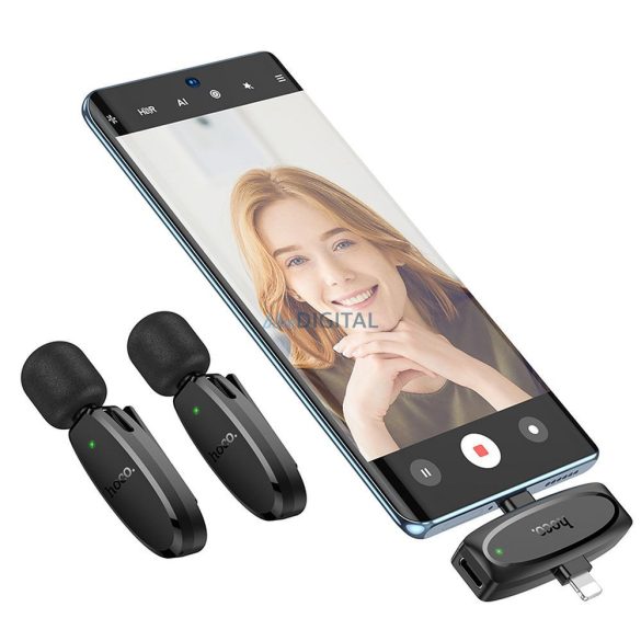 HOCO 2 x lavalier vezeték nélküli mikrofon Lightning / Type C L15 fekete