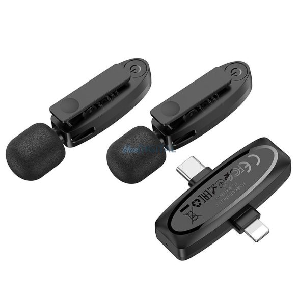 HOCO 2 x lavalier vezeték nélküli mikrofon Lightning / Type C L15 fekete