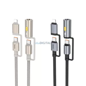 Hoco U138 All-in-one kábel USB-C / Lightning - USB-C / szivargyújtó PD 3A 60W 1,2 m - fekete