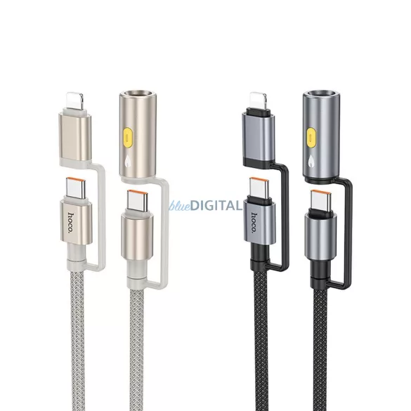 Hoco U138 All-in-one kábel USB-C / Lightning - USB-C / szivargyújtó PD 3A 60W 1,2 m - fekete