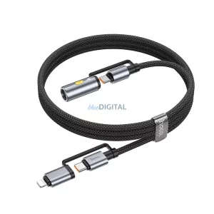Hoco U138 All-in-one kábel USB-C / Lightning - USB-C / szivargyújtó PD 3A 60W 1,2 m - szürke
