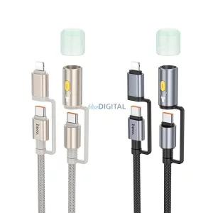 Hoco U138 All-in-one kábel USB-C / Lightning - USB-C / LED-fény PD 3A 60W 1,2 m - fekete