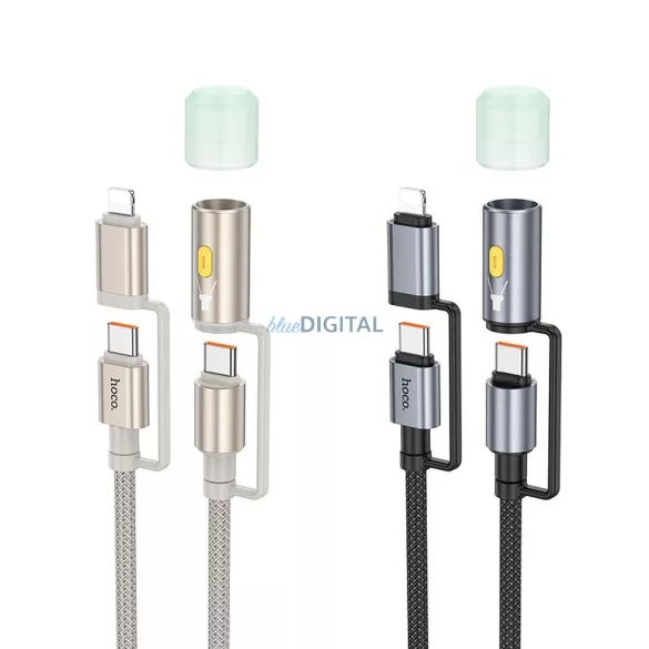 Hoco U138 All-in-one kábel USB-C / Lightning - USB-C / LED-fény PD 3A 60W 1,2 m - fekete