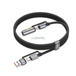 HOCO U138 All-in-one kábel USB-A / Type-C - Type-C / szivargyújtó 3A 60W 1,2 m - fekete