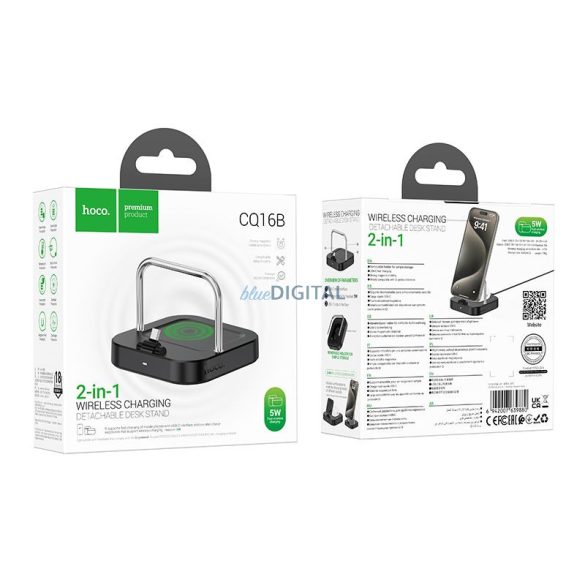 HOCO asztali töltő 2in1 C típusú + vezeték nélküli töltés 5W PD QC 3A 30W CQ16B fekete