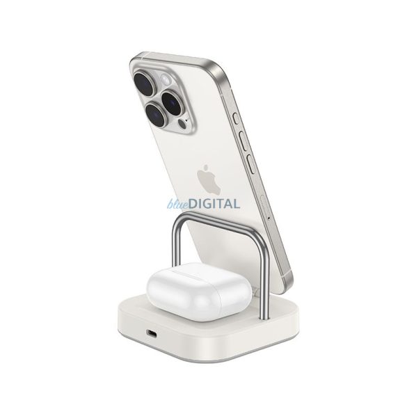 HOCO asztali töltő 2in1 Type C + vezeték nélküli töltés 5W PD QC 3A 30W CQ16B tejfehér