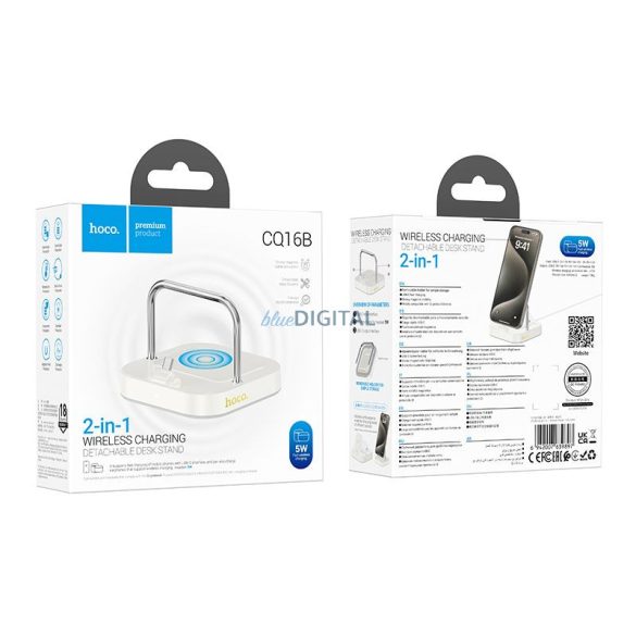 HOCO asztali töltő 2in1 Type C + vezeték nélküli töltés 5W PD QC 3A 30W CQ16B tejfehér