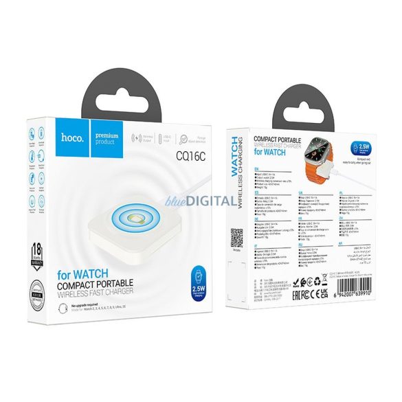HOCO vezeték nélküli töltő kompatibilis APPLE iWatch 2,5W CQ16C tejfehérrel