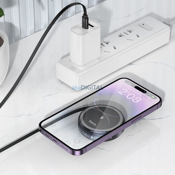 HOCO vezeték nélküli töltő visszahúzható kábellel C típusú kompatibilis a MagSafe és az APPLE Watch 15W CQ18 fémszürke