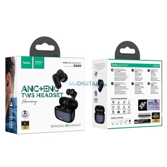 Hoco EQ20 TWS Bluetooth vezeték nélküli fülhallgató ANC, ENC - fekete