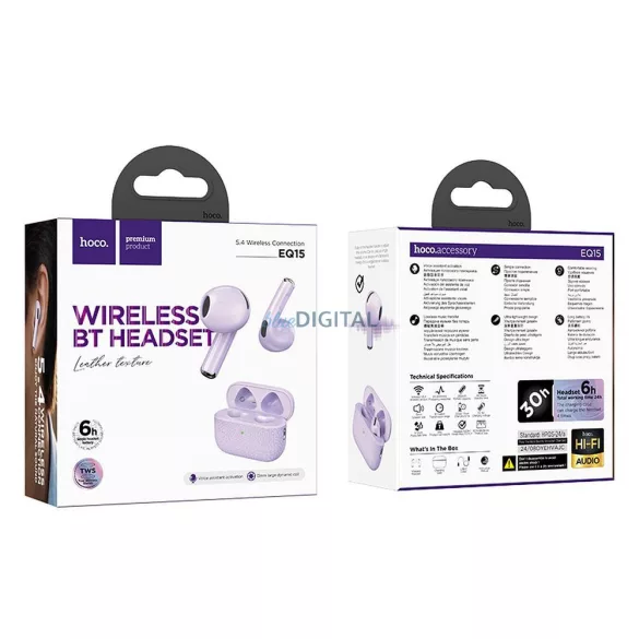 HOCO vezeték nélküli fülhallgató bluetooth TWS EQ15 lila